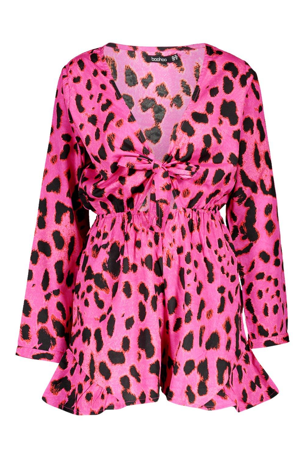 Pink leopard store print playsuit